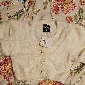 KatieJ Ivory Fuzzy Cardigan